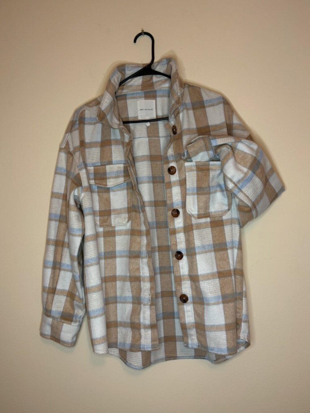 Avec Les Filles Women's Shirt Blue and Tan Stripes Size L